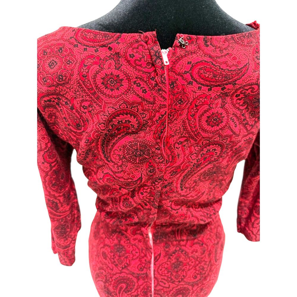 Vintage 60s paisley red pencil below knee dress - Picture 7 of 9